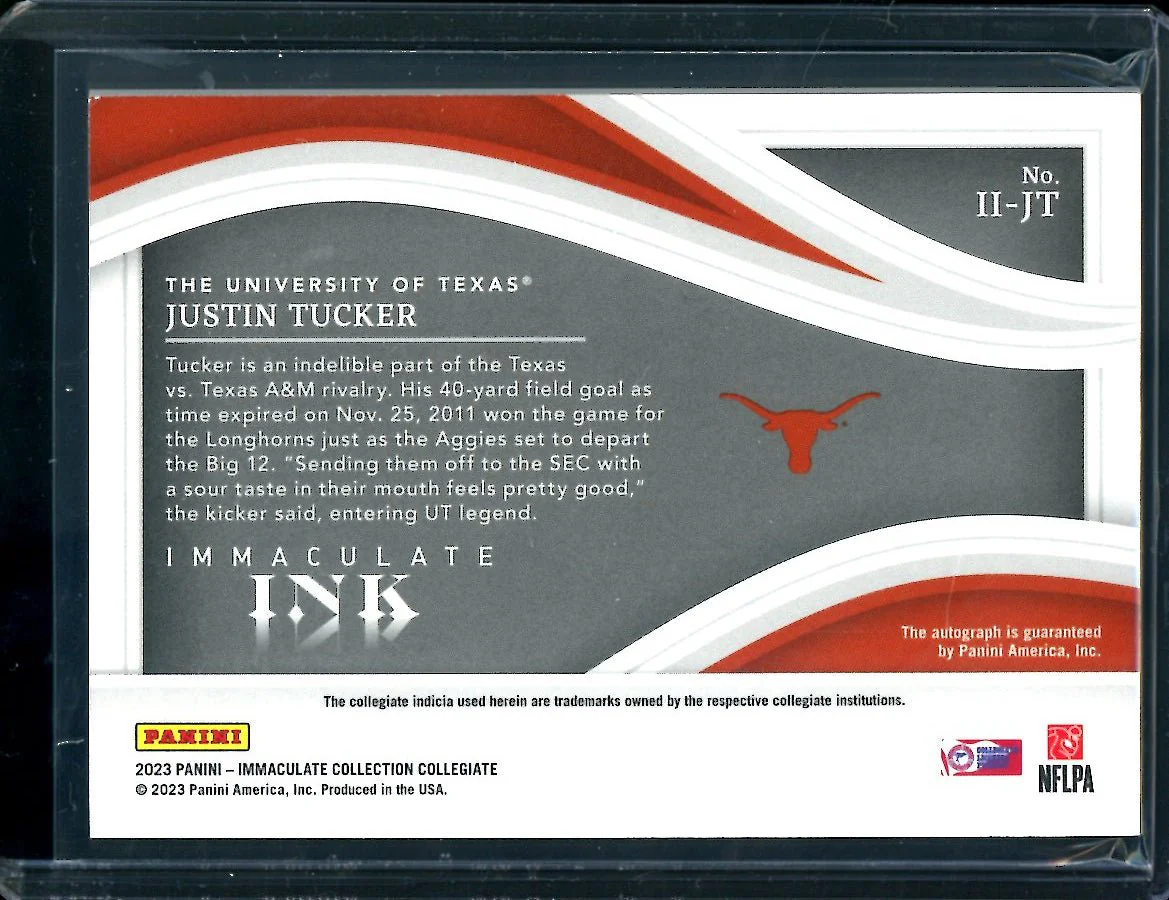 2023 Panini Immaculate Collegiate Justin Tucker Immaculate Ink Auto /25 Texas - Image 2