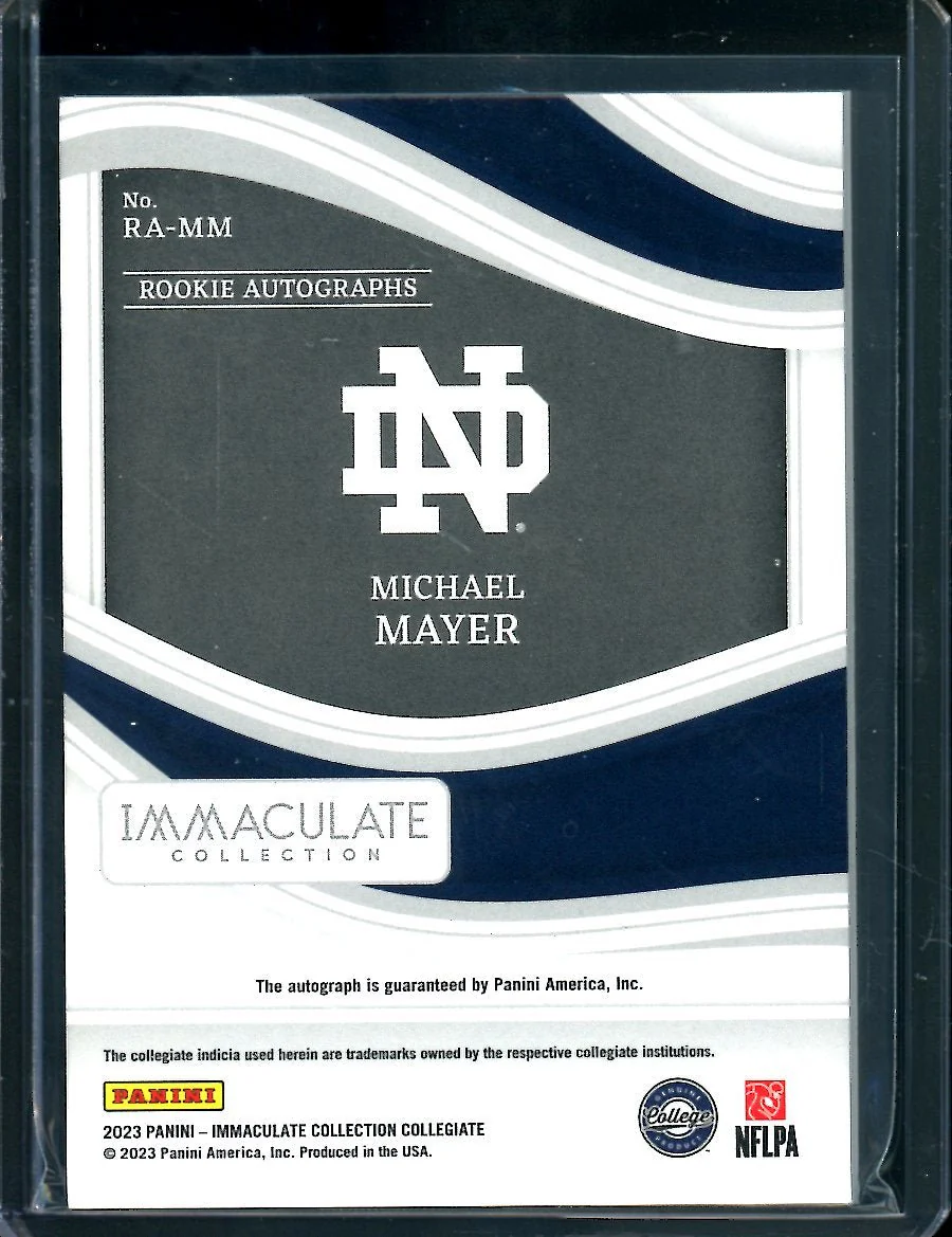 2023 Panini Immaculate Collegiate Michael Mayer Rookie Auto /99 Notre Dame - Image 2