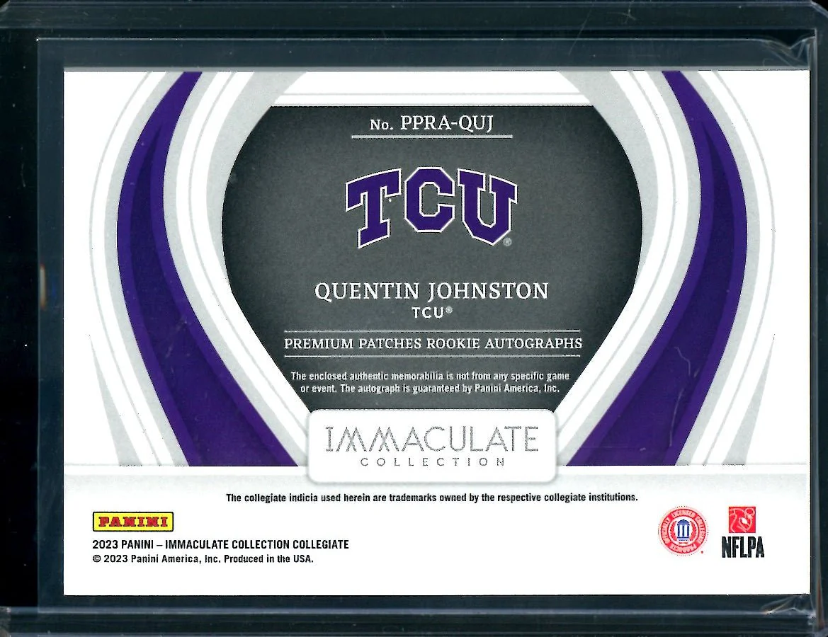 2023 Panini Immaculate Collegiate Quentin Johnston Rookie RPA /99 TCU - Image 2