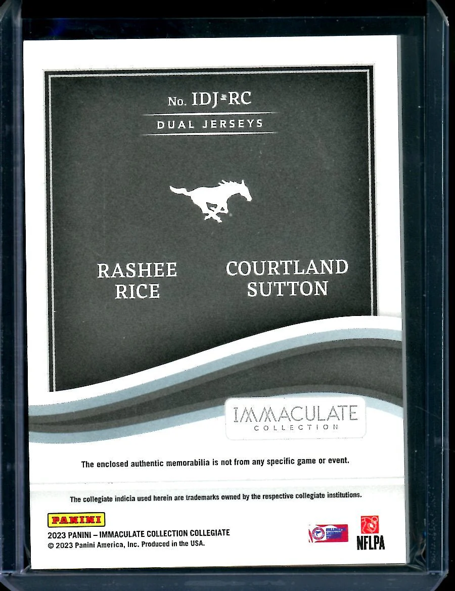 2023 Panini Immaculate Collegiate Rashee Rice/Courtland Sutton Dual Patch Gold /25 SMU - Image 2