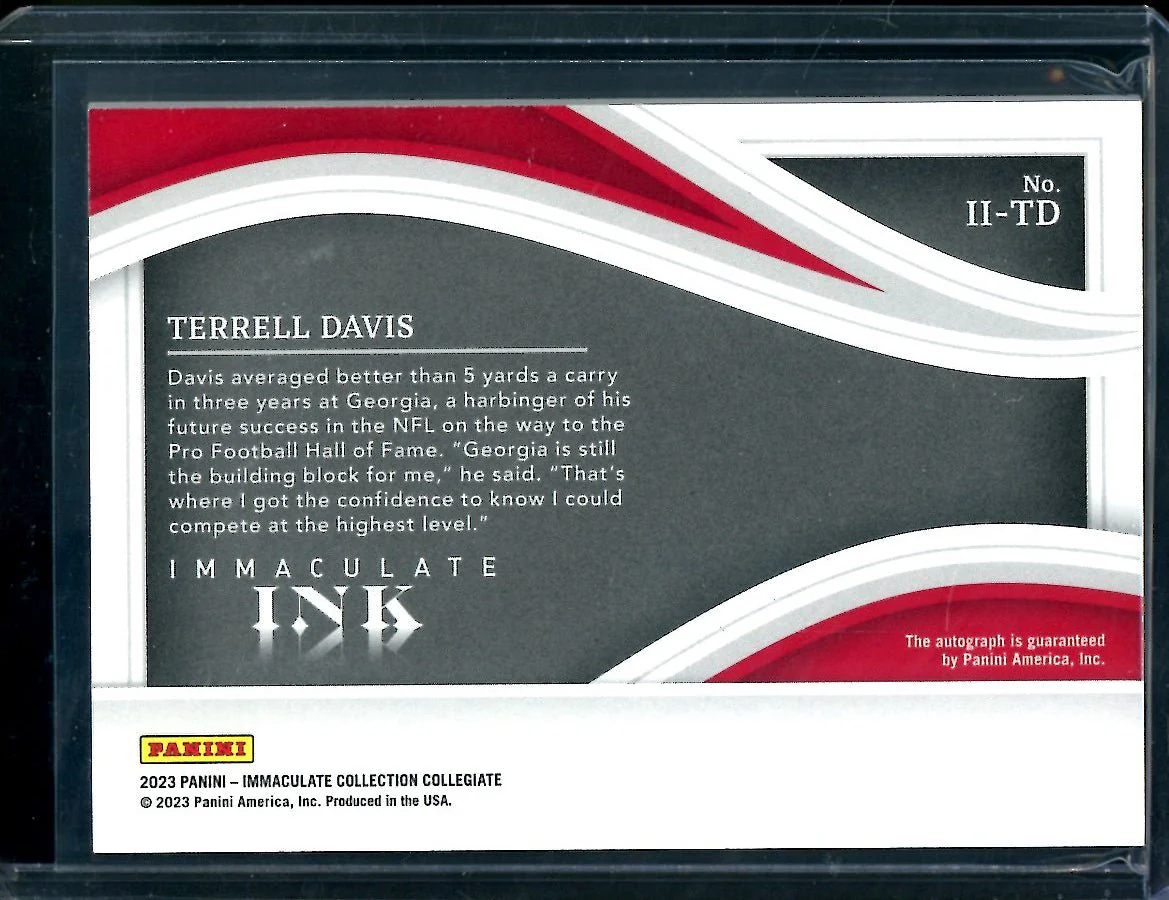 2023 Panini Immaculate Collegiate Terrell Davis Immaculate Ink Auto /25 Georgia - Image 2