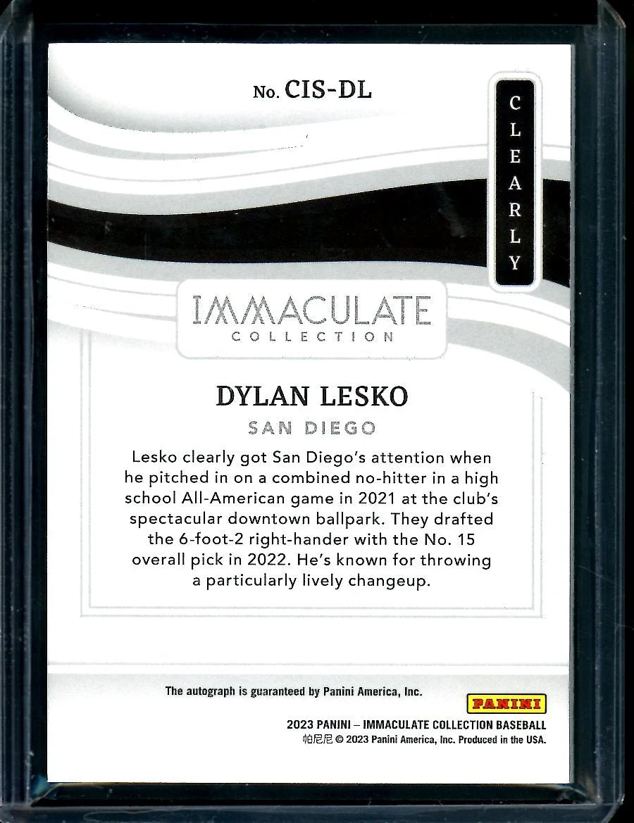 2023 Panini Immaculate Dylan Lesko Clearly Green Auto /5 Padres - Image 2