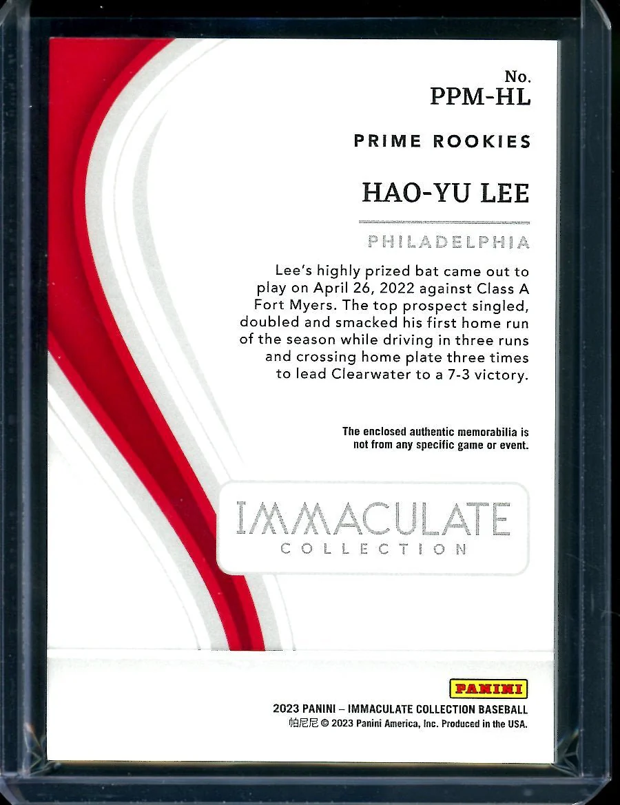 2023 Panini Immaculate Hao-Yu Lee Patch Gold /10 Phillies - Image 2