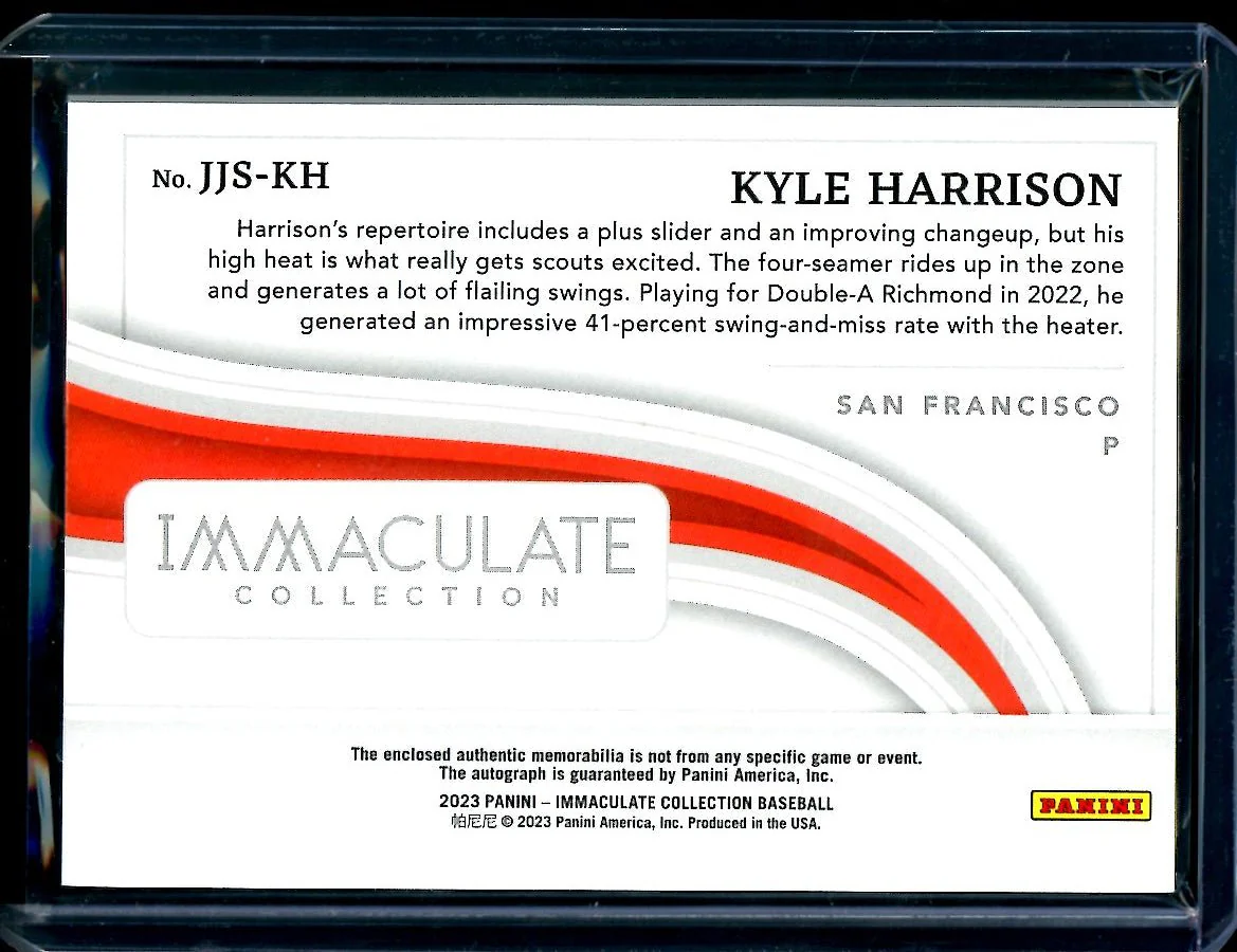 2023 Panini Immaculate Kyle Harrison Patch Auto /99 Giants - Image 2