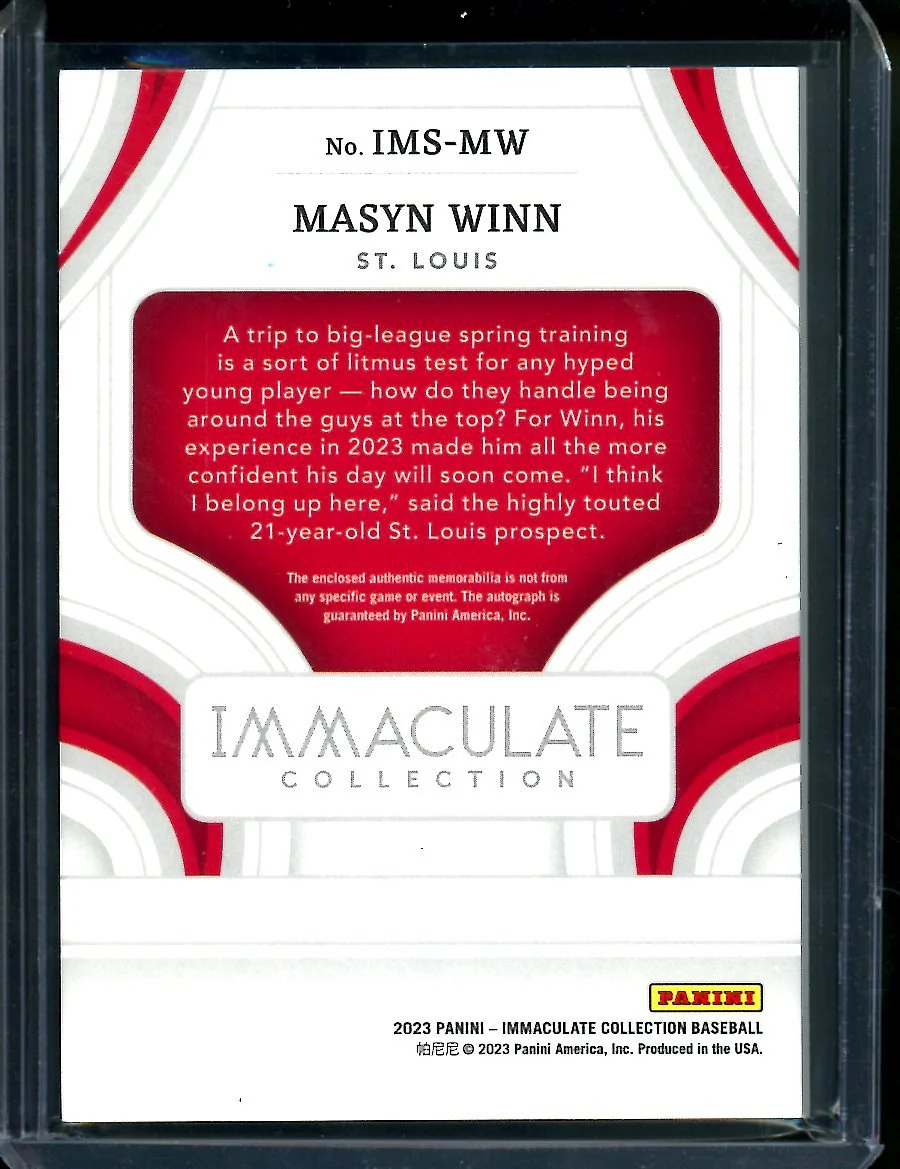 2023 Panini Immaculate Masyn Winn Patch Auto Gold /99 Cardinals - Image 2