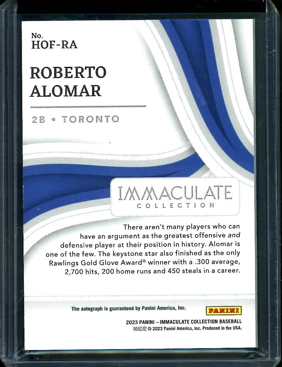 2023 Panini Immaculate Roberto Alomar Hall of Fame Inductee Auto /10 Blue Jays - Image 2