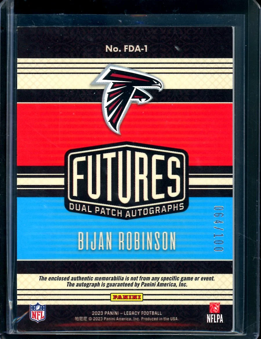 2023 Panini Legacy Bijan Robinson Rookie RPA /100 Falcons - Image 2