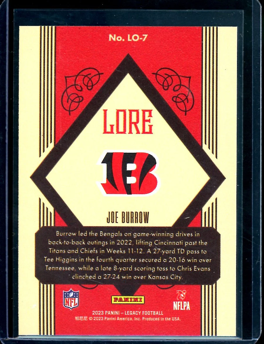 2023 Panini Legacy Joe Burrow Lore SSP Bengals - Image 2