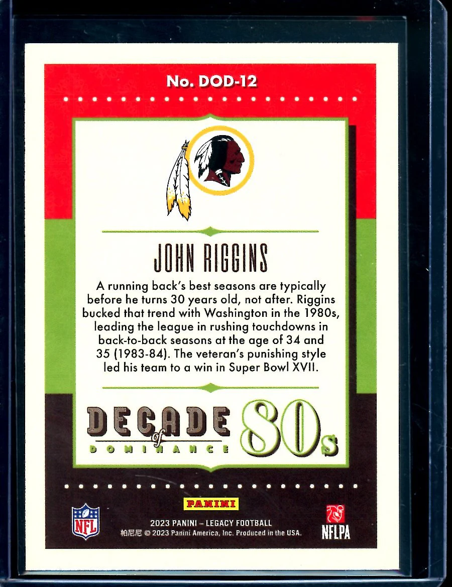 2023 Panini Legacy John Riggins Decade of Dominance Purple /10 Redskins - Image 2
