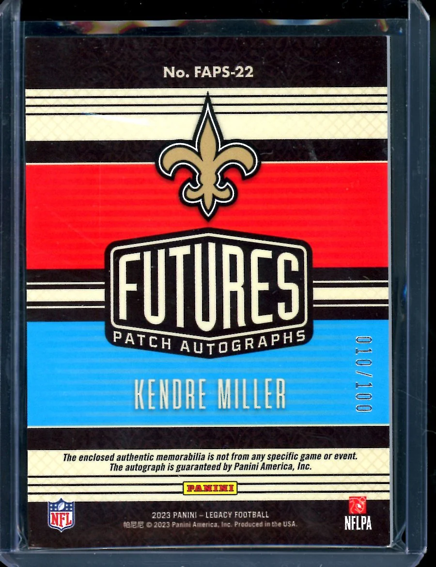 2023 Panini Legacy Kendre Miller Futures RPA /100 Saints - Image 2