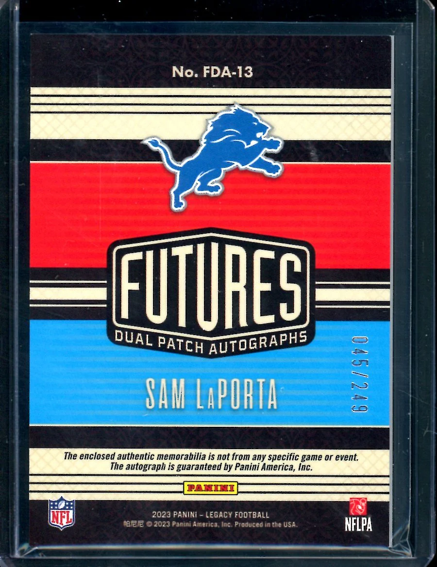 2023 Panini Legacy Sam LaPorta Rookie RPA /249 Lions - Image 2