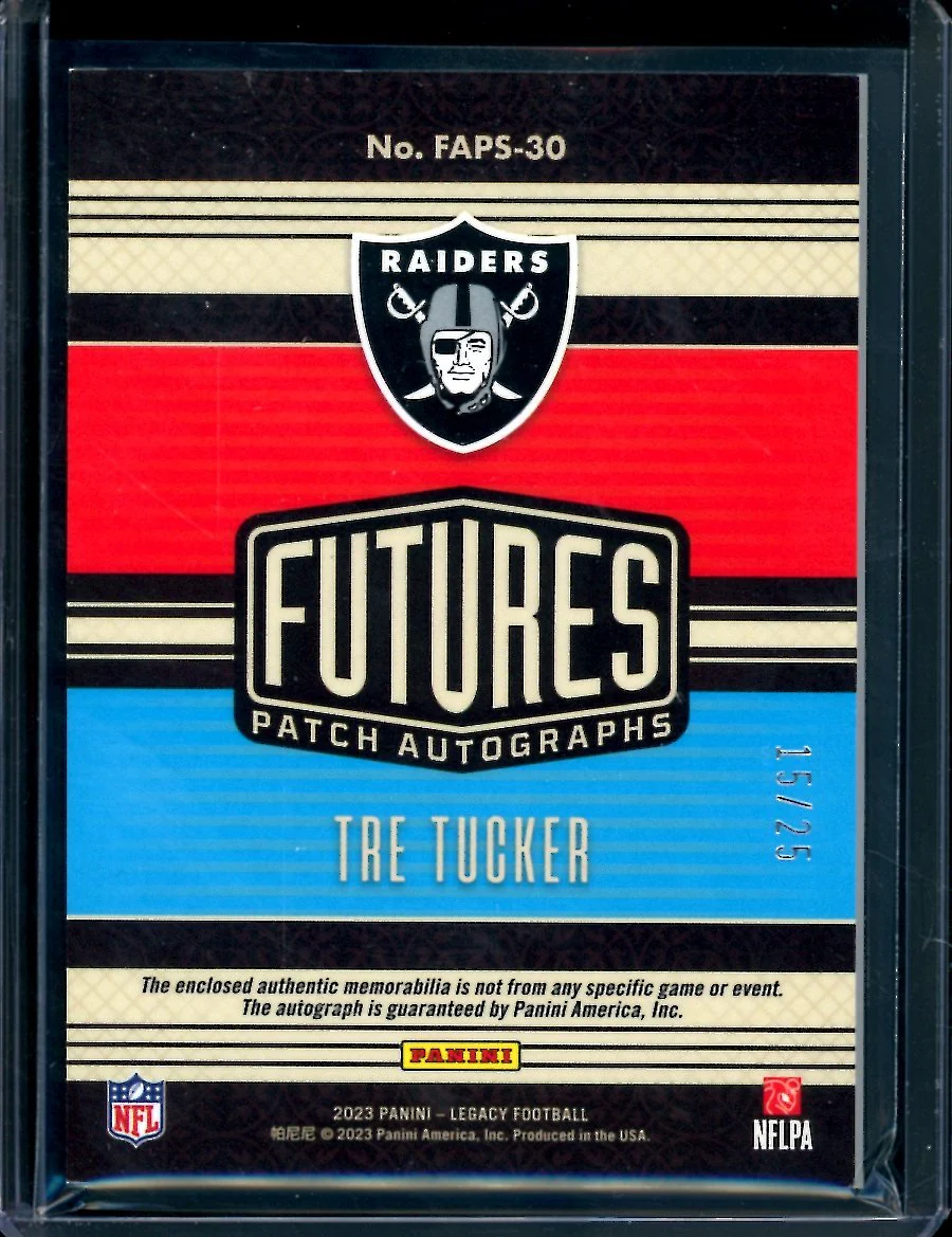 2023 Panini Legacy Tre Tucker Rookie RPA Blue /25 Raiders - Image 2