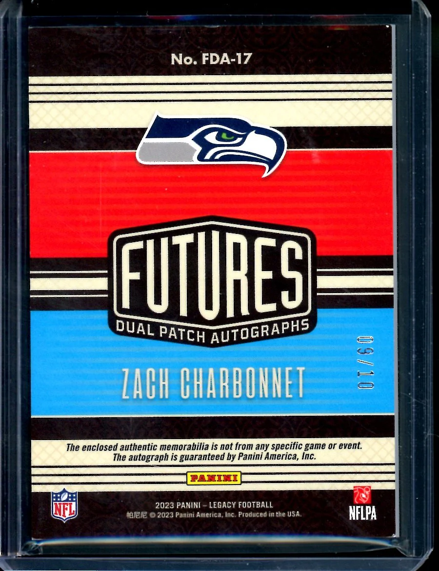2023 Panini Legacy Zach Charbonnet Rookie RPA Gold /10 Seahawks - Image 2