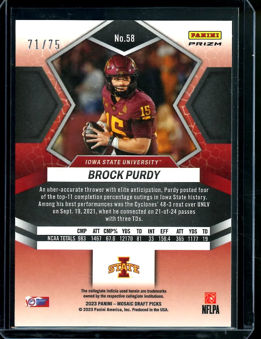 2023 Panini Mosaic Brock Purdy Blue Mosaic /75 49ers - Image 2