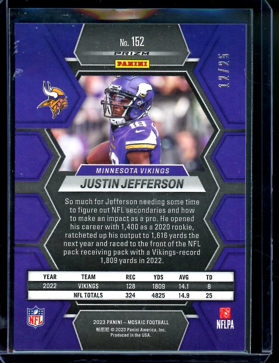 2023 Panini Mosaic Justin Jefferson White /25 Vikings - Image 2