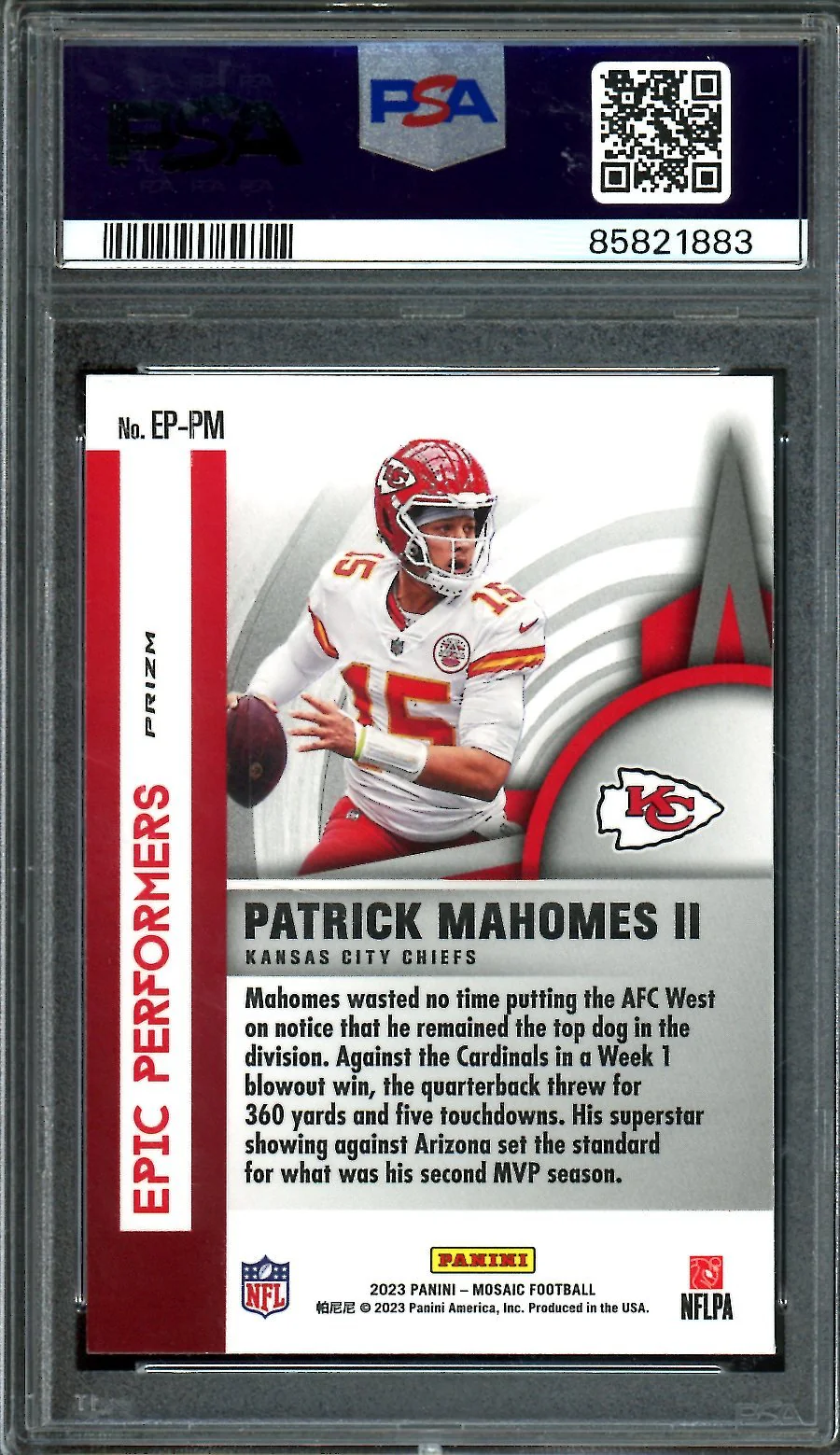 2023 Panini Mosaic Patrick Mahomes Epic Performers PSA 9 Chiefs - Image 2