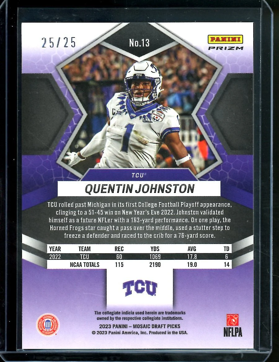 2023 Panini Mosaic Quentin Johnston Rookie Pink /25 TCU - Image 2