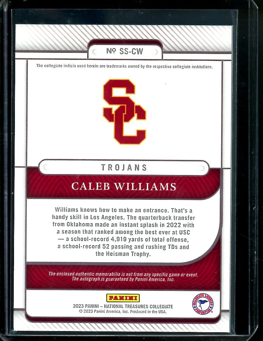 2023 Panini National Treasures Collegiate Caled Williams Silhouette Signatures Patch Auto /99 USC - Image 2