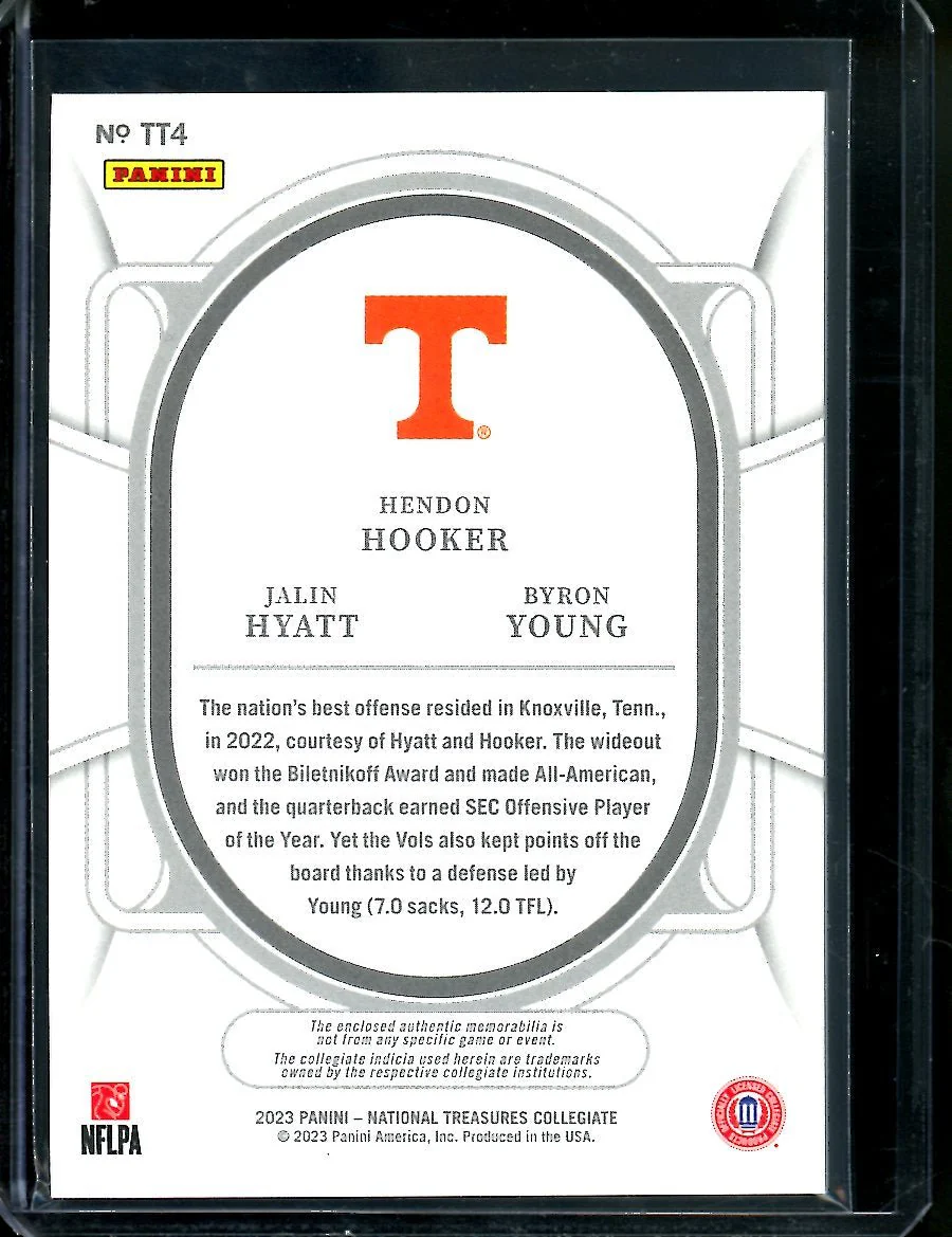 2023 Panini National Treasures Collegiate Hendon Hooker/Jalin Hyatt/Byron Young Triple Patch /75 Tennessee - Image 2