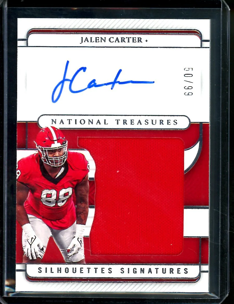 2023 Panini National Treasures Collegiate Jalen Carter Silhouettes Signatures Patch Auto /99 Georgia