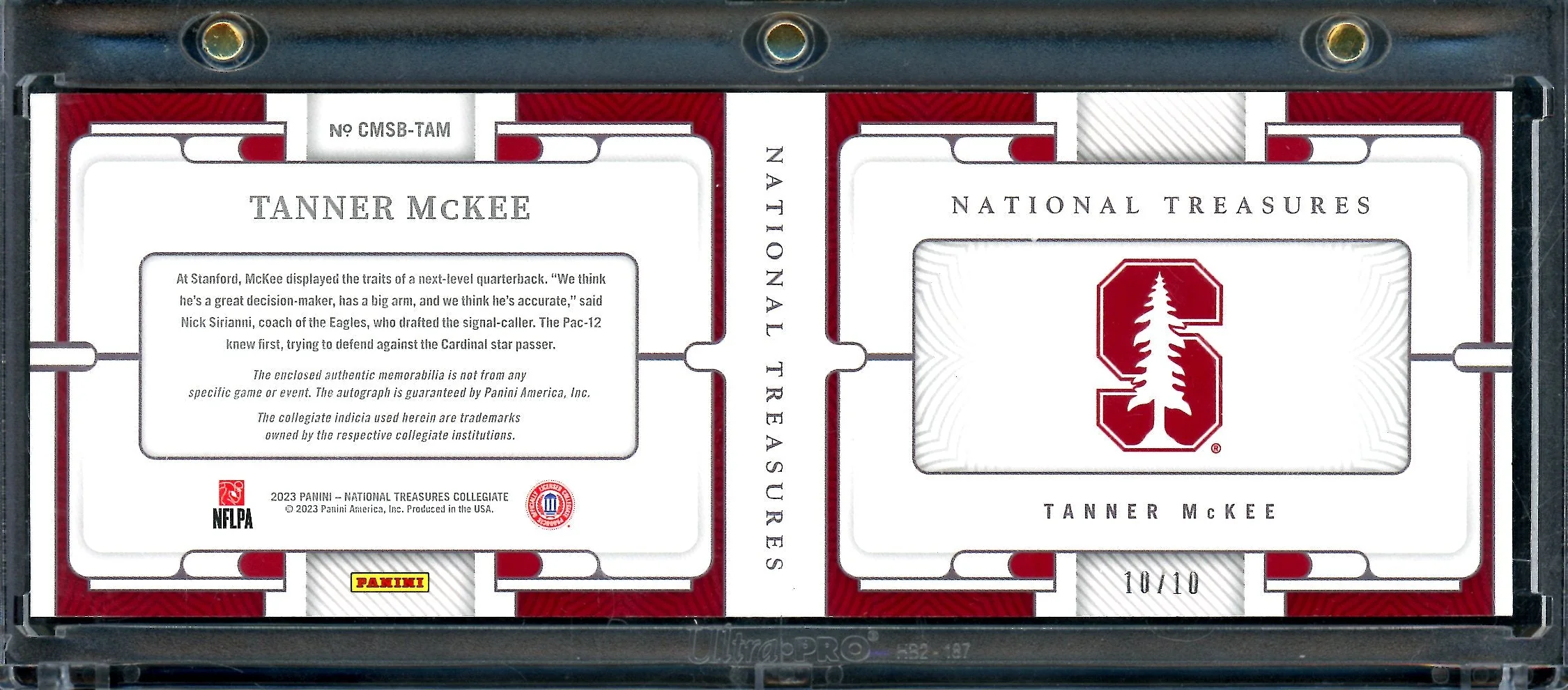 2023 Panini National Treasures Collegiate Tanner McKee Rookie Booklet Patch Auto /10 Stanford - Image 2