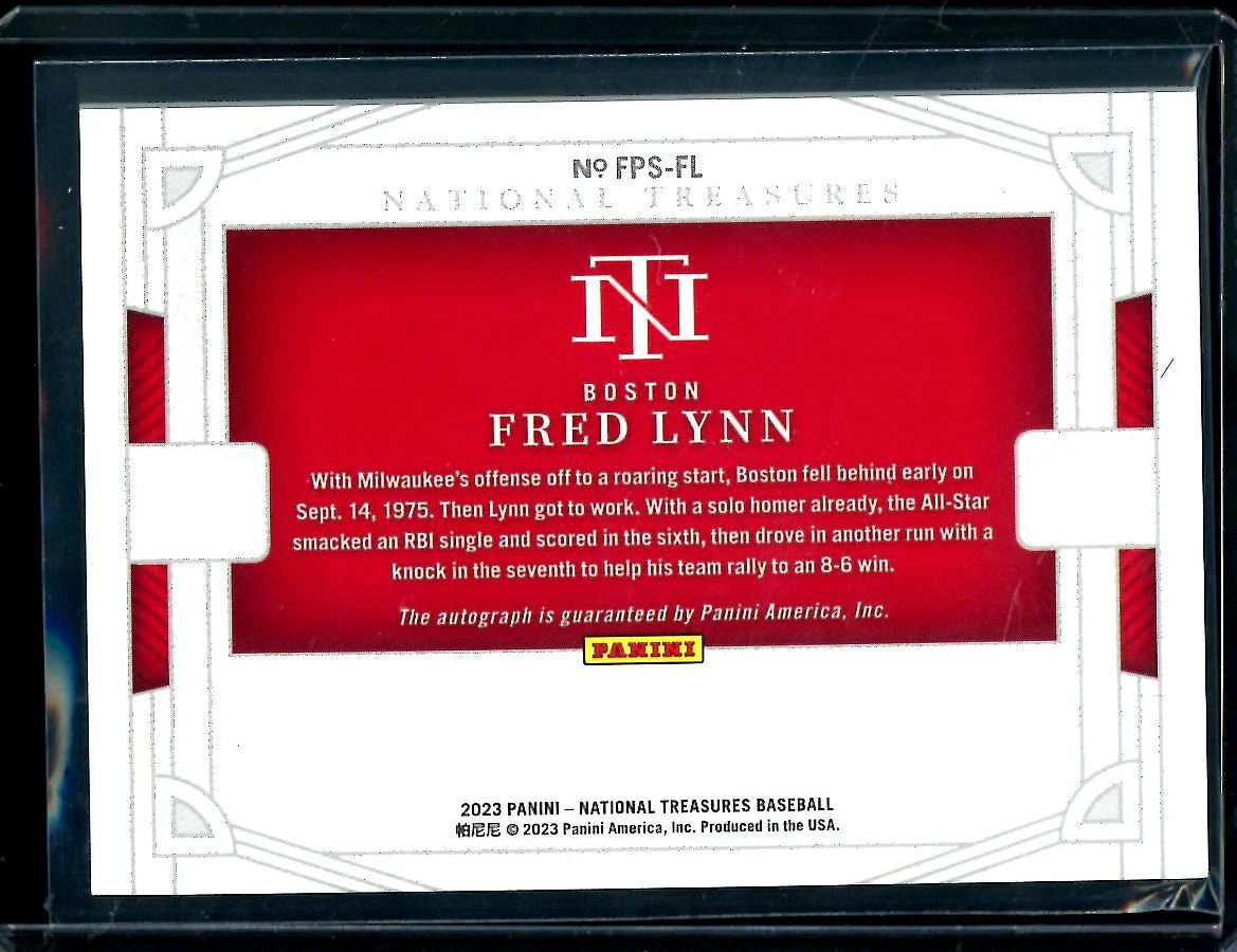 2023 Panini National Treasures Fred Lynn Field Pass Auto /49 Red Sox - Image 2