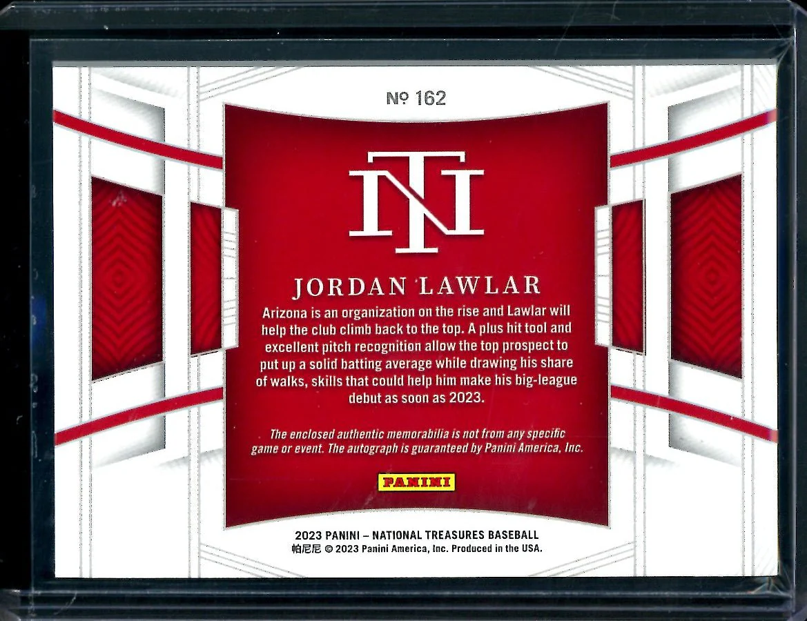 2023 Panini National Treasures Jordan Lawlar Patch Auto Gold /25 Diamondbacks - Image 2
