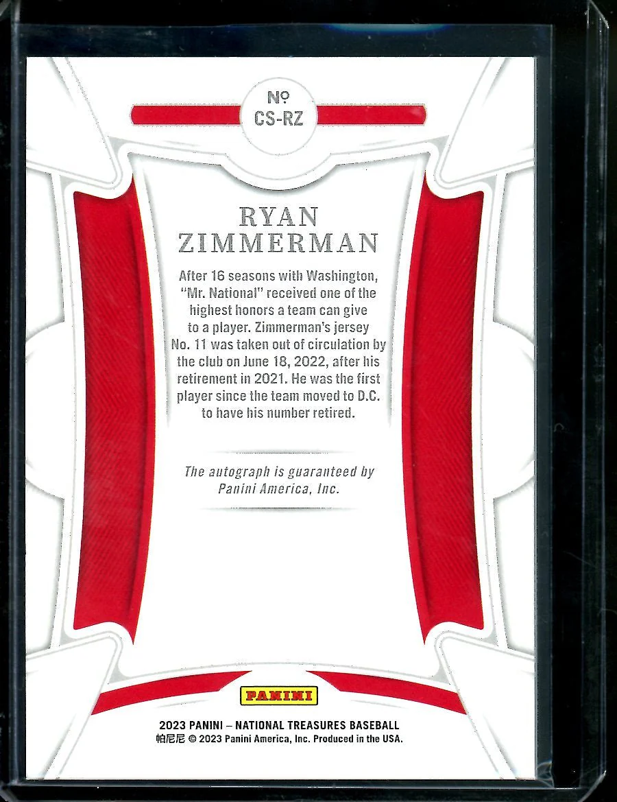 2023 Panini National Treasures Ryan Zimmerman Century Signatures Auto /25 Nationals - Image 2