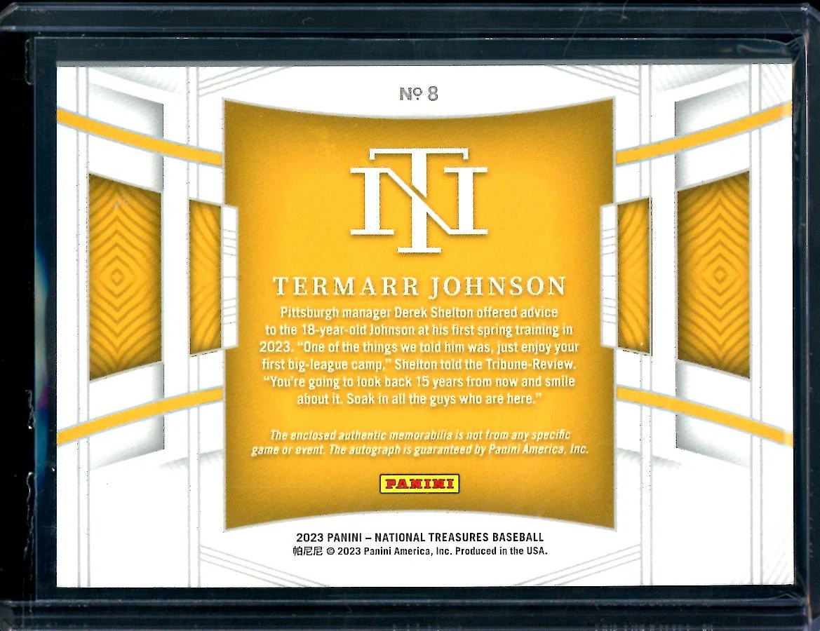 2023 Panini National Treasures Termarr Johnson Patch Auto /99 Pirates - Image 2