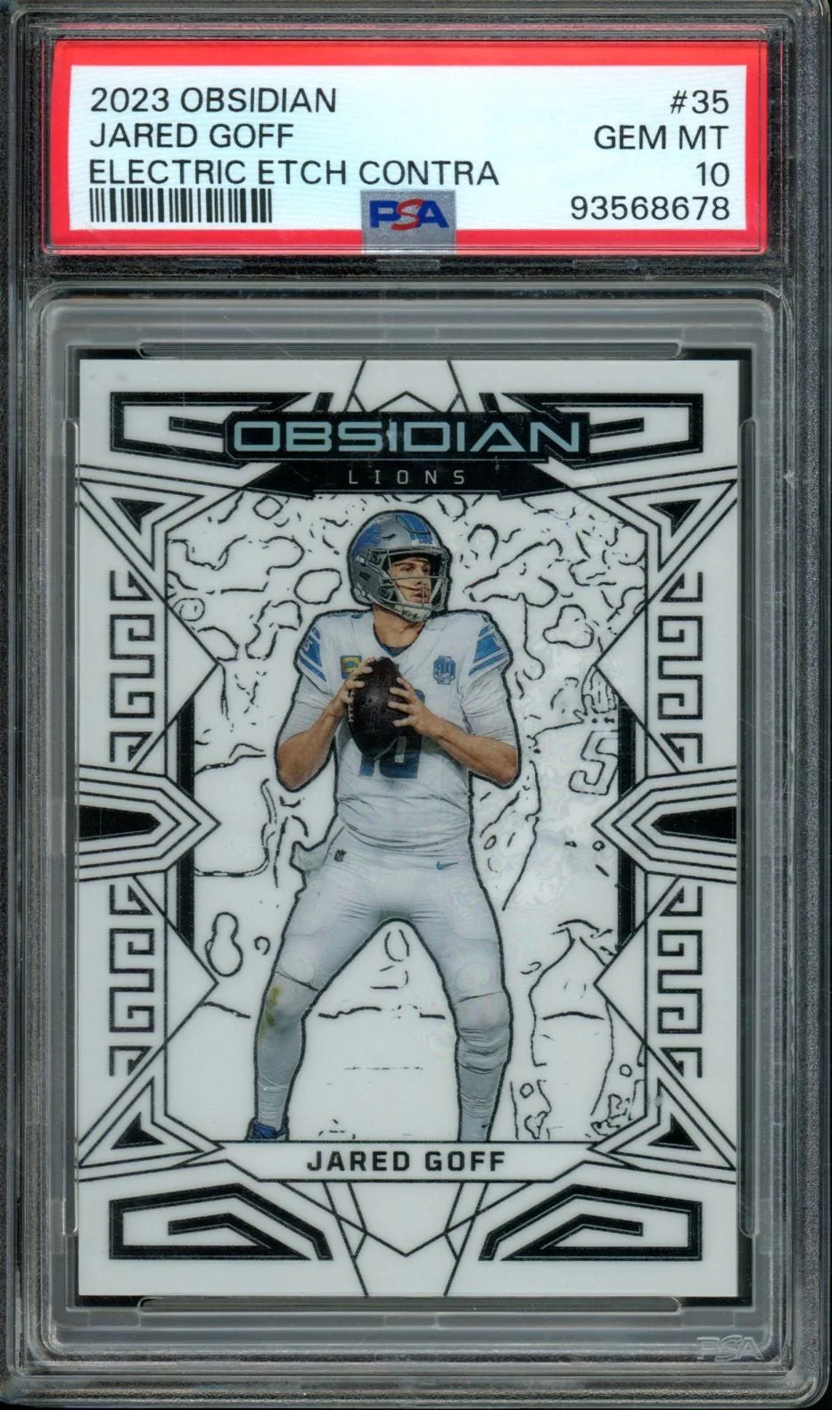 2023 Panini Obsidian Jared Goff Electric Etch Contra PSA 10 Lions