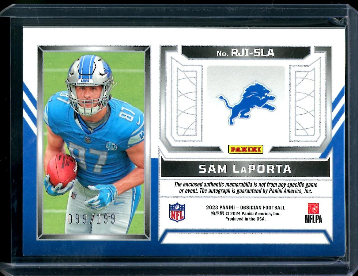 2023 Panini Obsidian Sam LaPorta Rookie RPA /199 Lions - Image 2