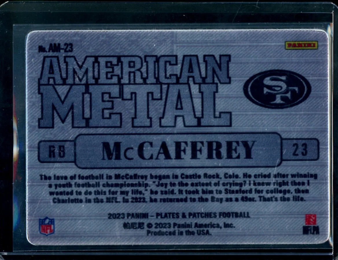 2023 Panini Plates & Patches Christian McCaffrey American Metal SSP 49ers - Image 2