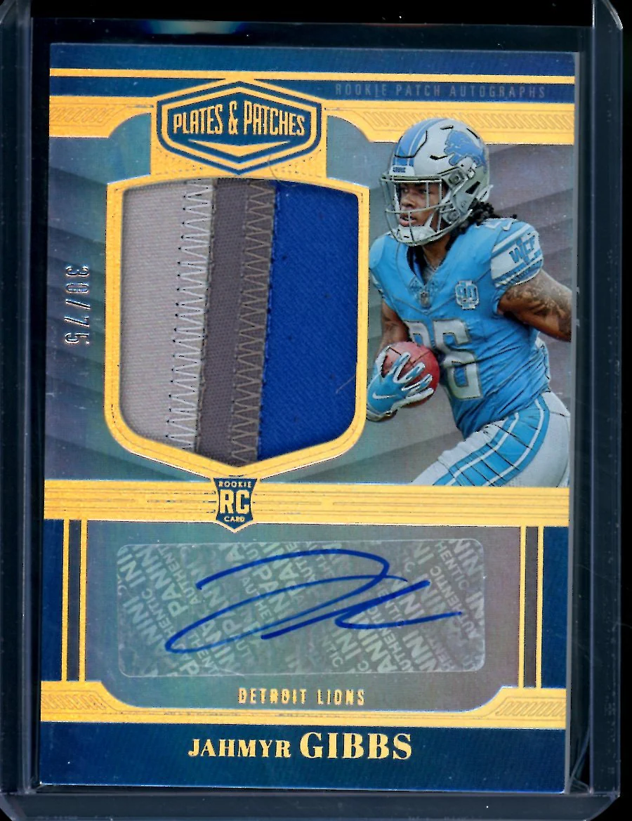 2023 Panini Plates & Patches Jahmyr Gibbs Rookie RPA /75 Lions