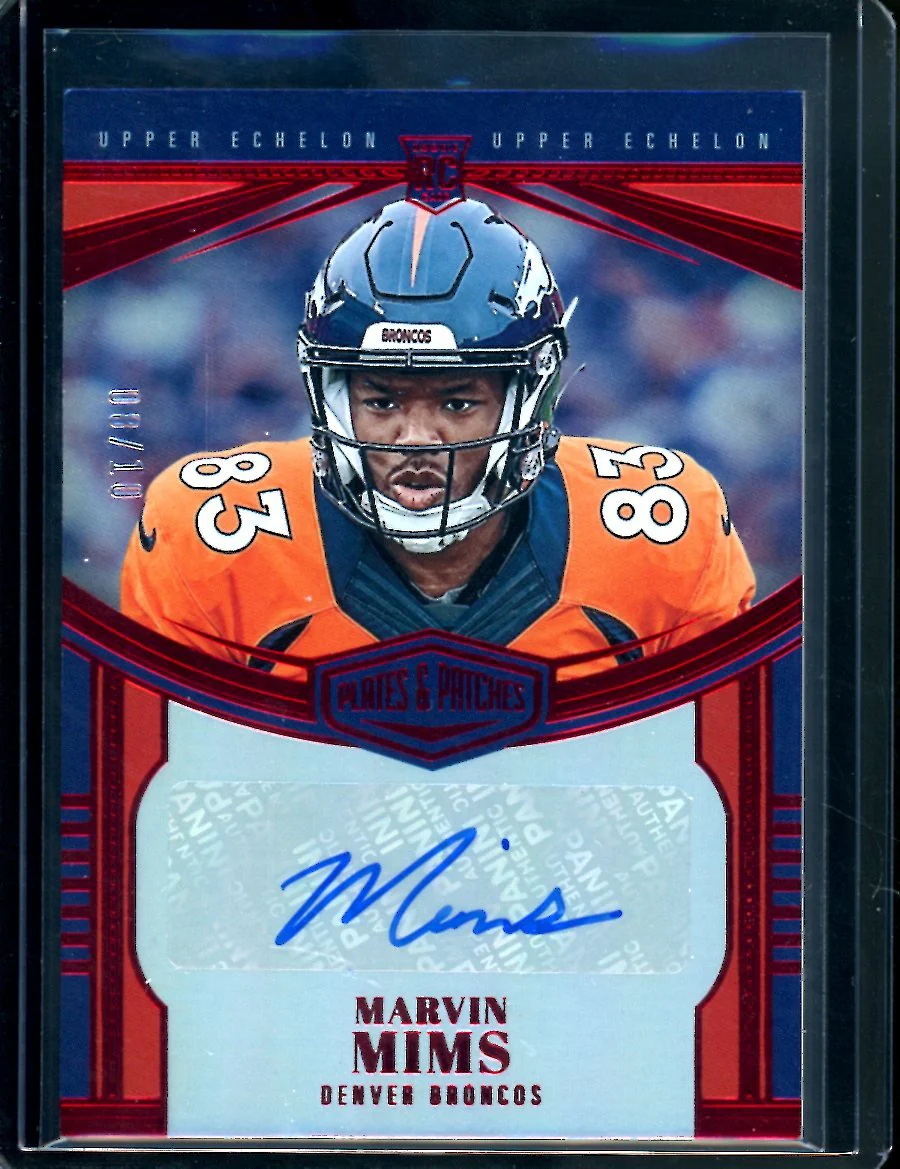 2023 Panini Plates & Patches Marvin Mims Rookie Auto Red /10 Broncos