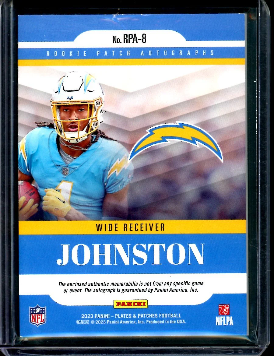 2023 Panini Plates & Patches Quentin Johnston Rookie RPA /75 Chargers - Image 2