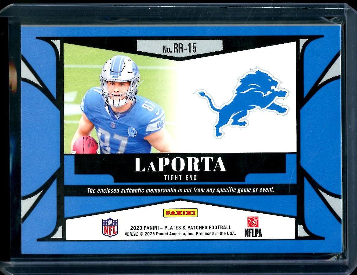 2023 Panini Plates & Patches Sam LaPorta Rookie Reflections Patch /25 Lions - Image 2