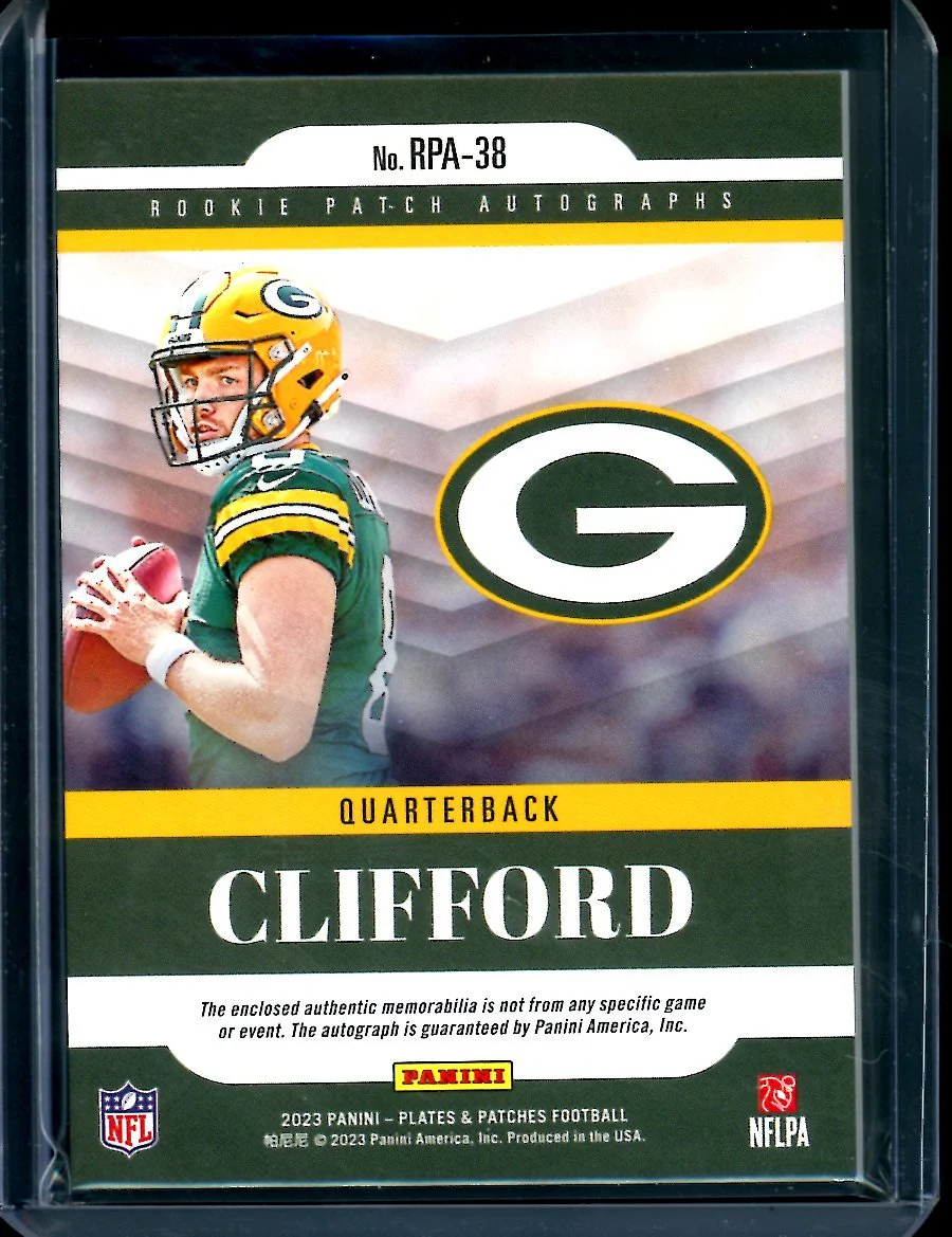 2023 Panini Plates & Patches Sean Clifford Rookie RPA /149 Packers - Image 2