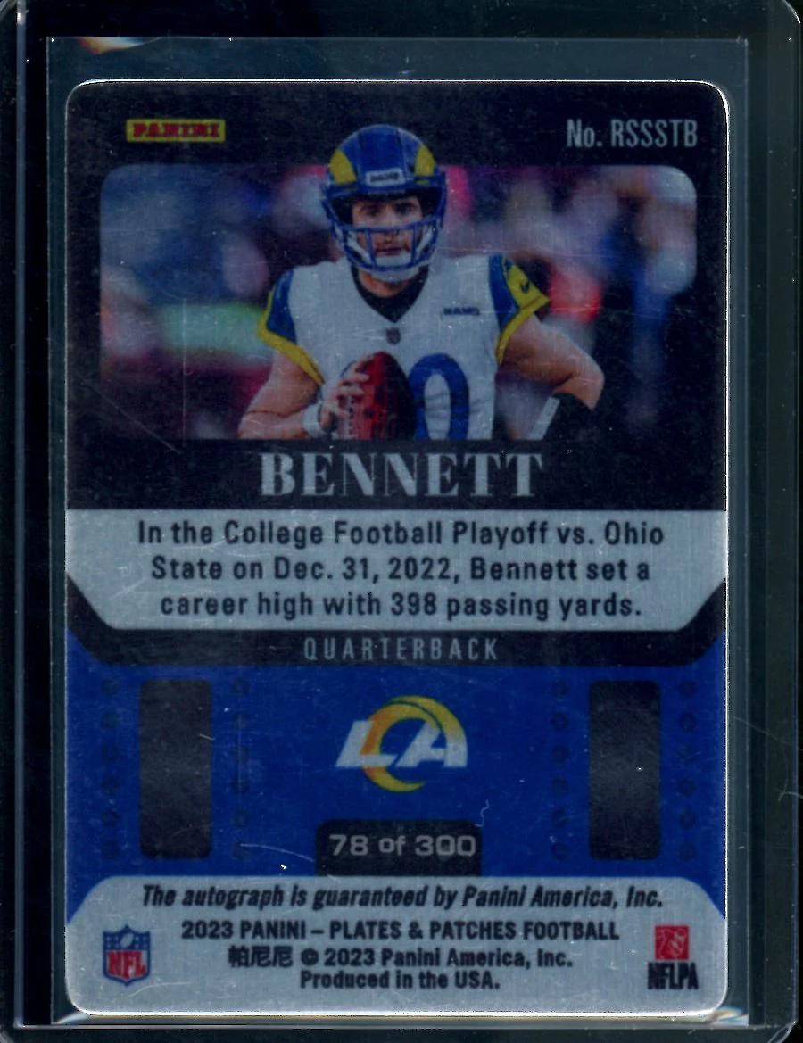 2023 Panini Plates & Patches Stetson Bennett Rookie Auto /300 Rams - Image 2
