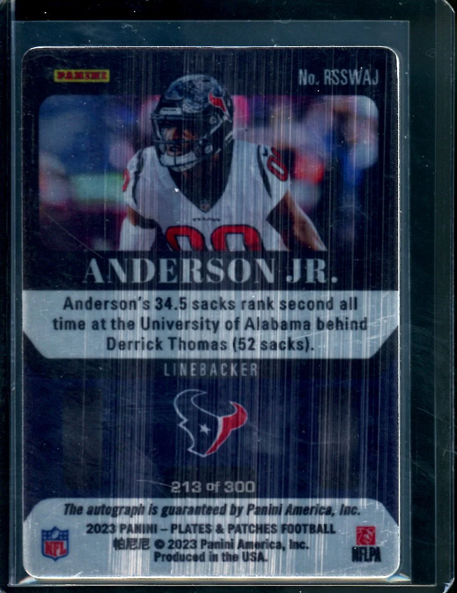 2023 Panini Plates & Patches Will Anderson Jr. Rookie Steel Signatures Auto /300 Texans - Image 2