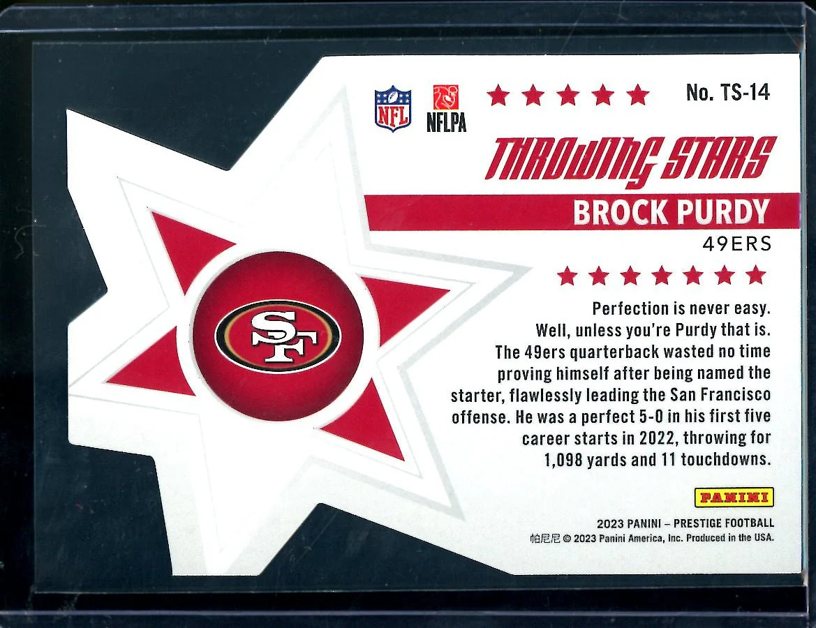 2023 Panini Prestige Brock Purdy Throwing Stars SSP 49ers - Image 2