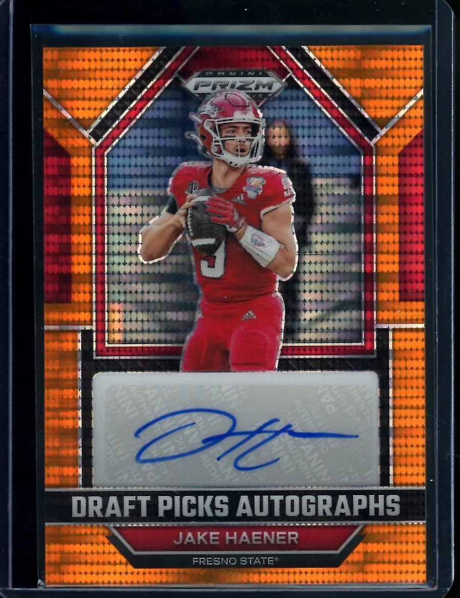2023 Panini Prizm Draft Picks Jake Haener Auto Orange Pulsar /30 Fresno State