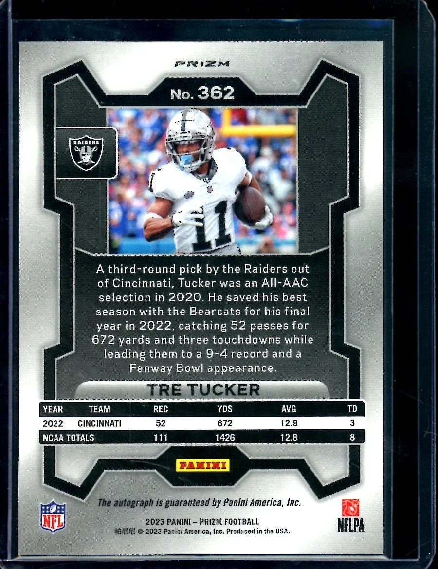 2023 Panini Prizm Tre Tucker Rookie No Huddle Auto Raiders - Image 2