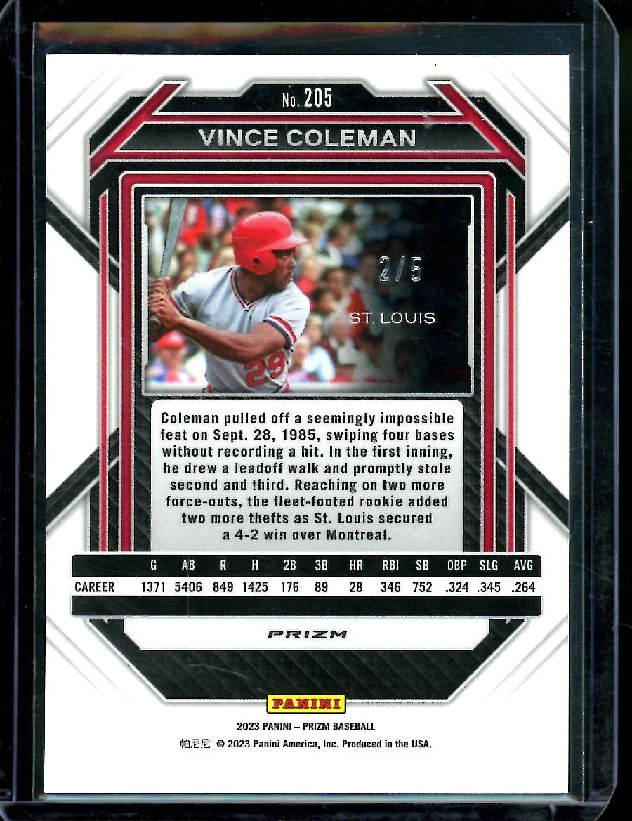 2023 Panini Prizm Vince Coleman Black Gold /5 Cardinals - Image 2