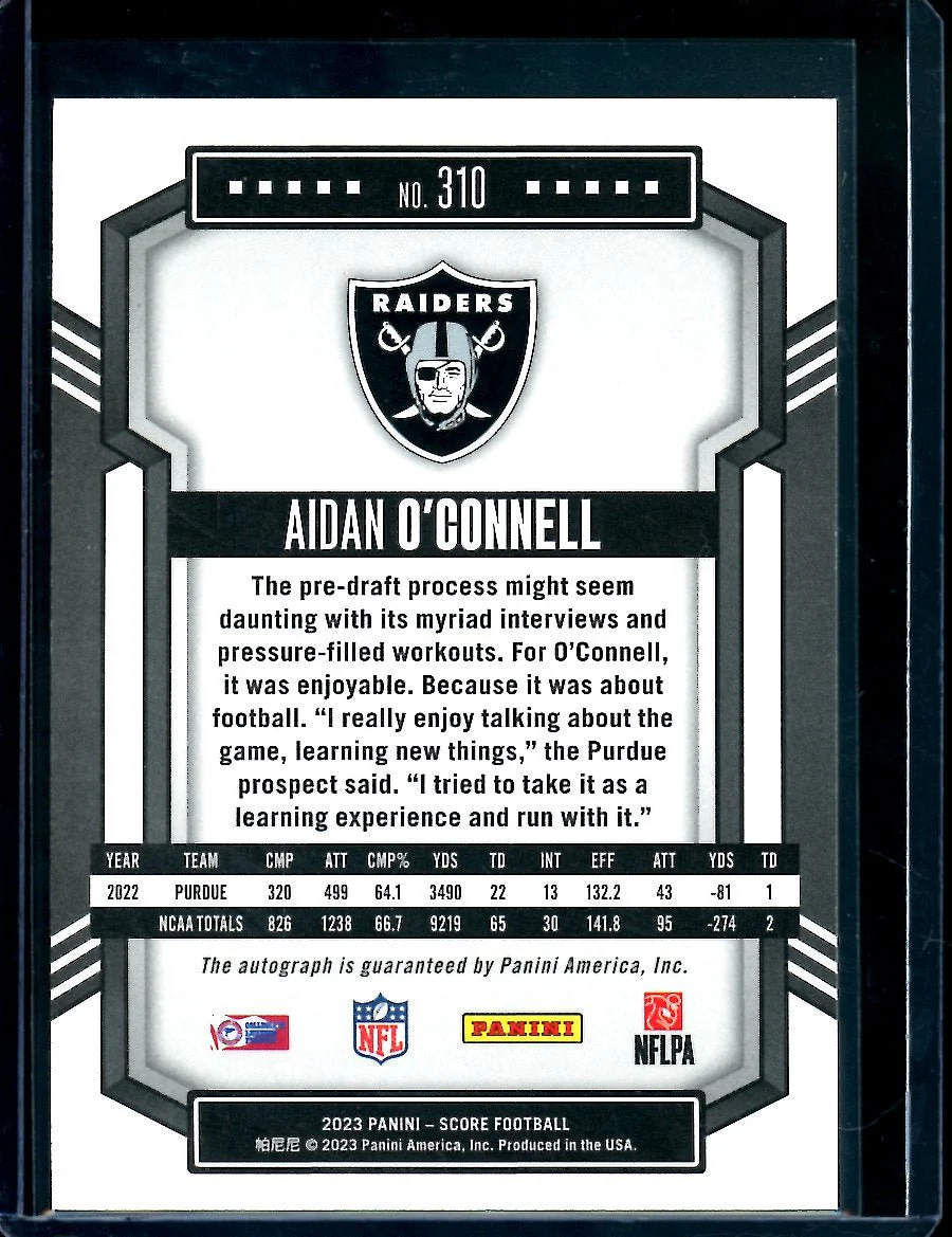 2023 Panini Score Aidan O'Connell Rookie Auto Raiders - Image 2