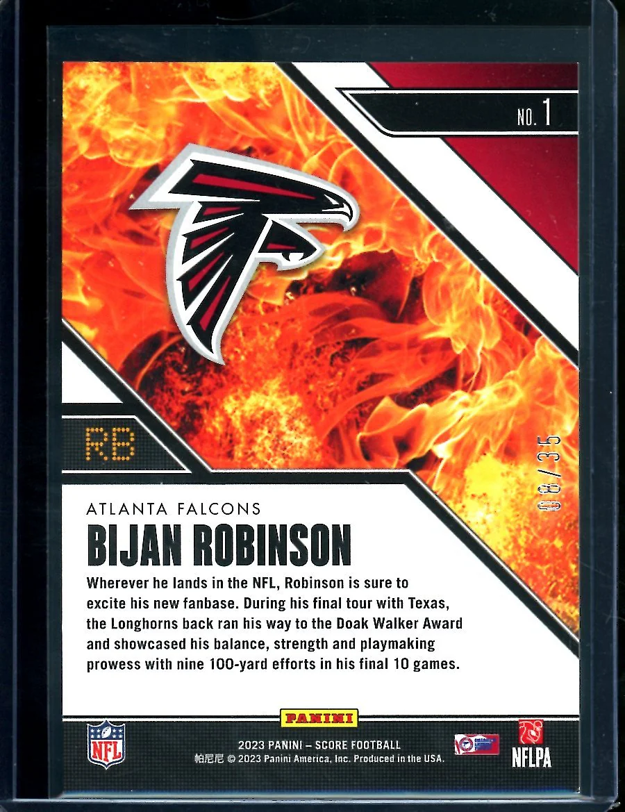 2023 Panini Score Bijan Robinson Hot Rookies Blue /35 Falcons - Image 2
