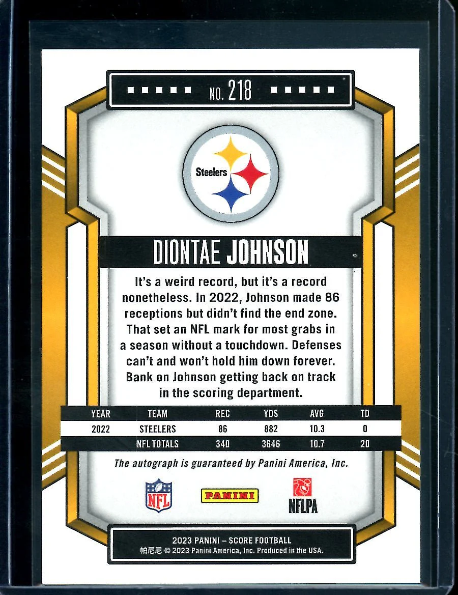 2023 Panini Score Diontae Johnson Auto Steelers - Image 2