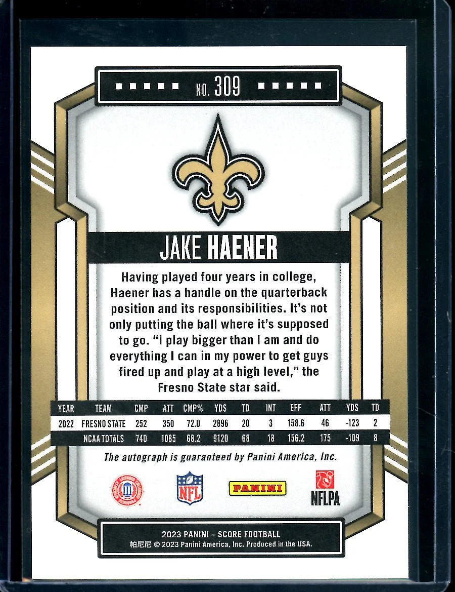 2023 Panini Score Jake Haener Rookie Auto Steelers - Image 2