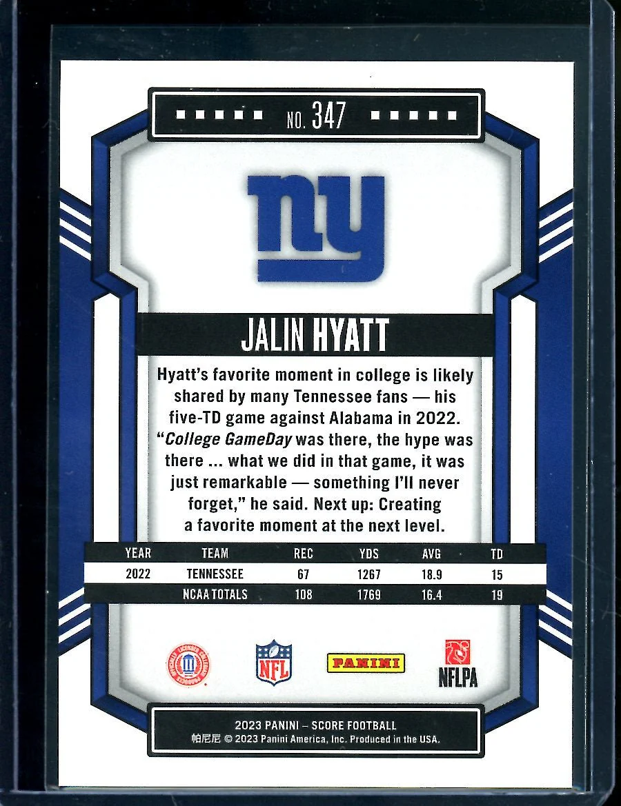 2023 Panini Score Jalin Hyatt Rookie Red /20 Giants - Image 2