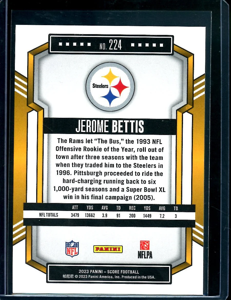 2023 Panini Score Jerome Bettis Gem Masters Black 1/1 Steelers - Image 2