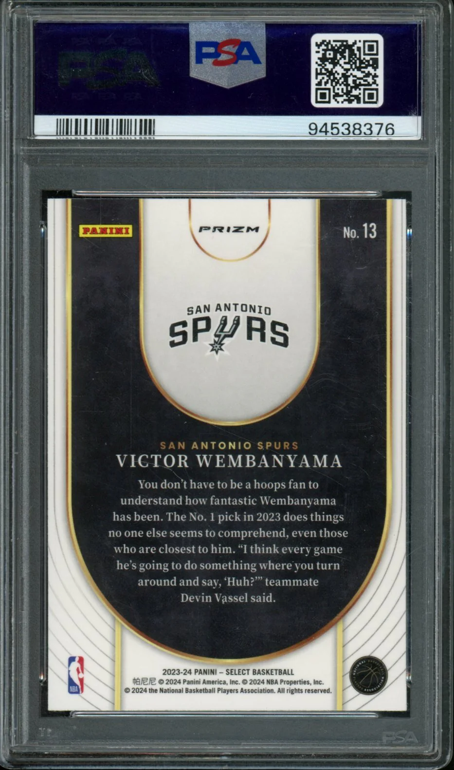 2023 Panini Select Victor Wembanyama Neon Icon Rookie Silver PSA 9 Spurs - Image 2